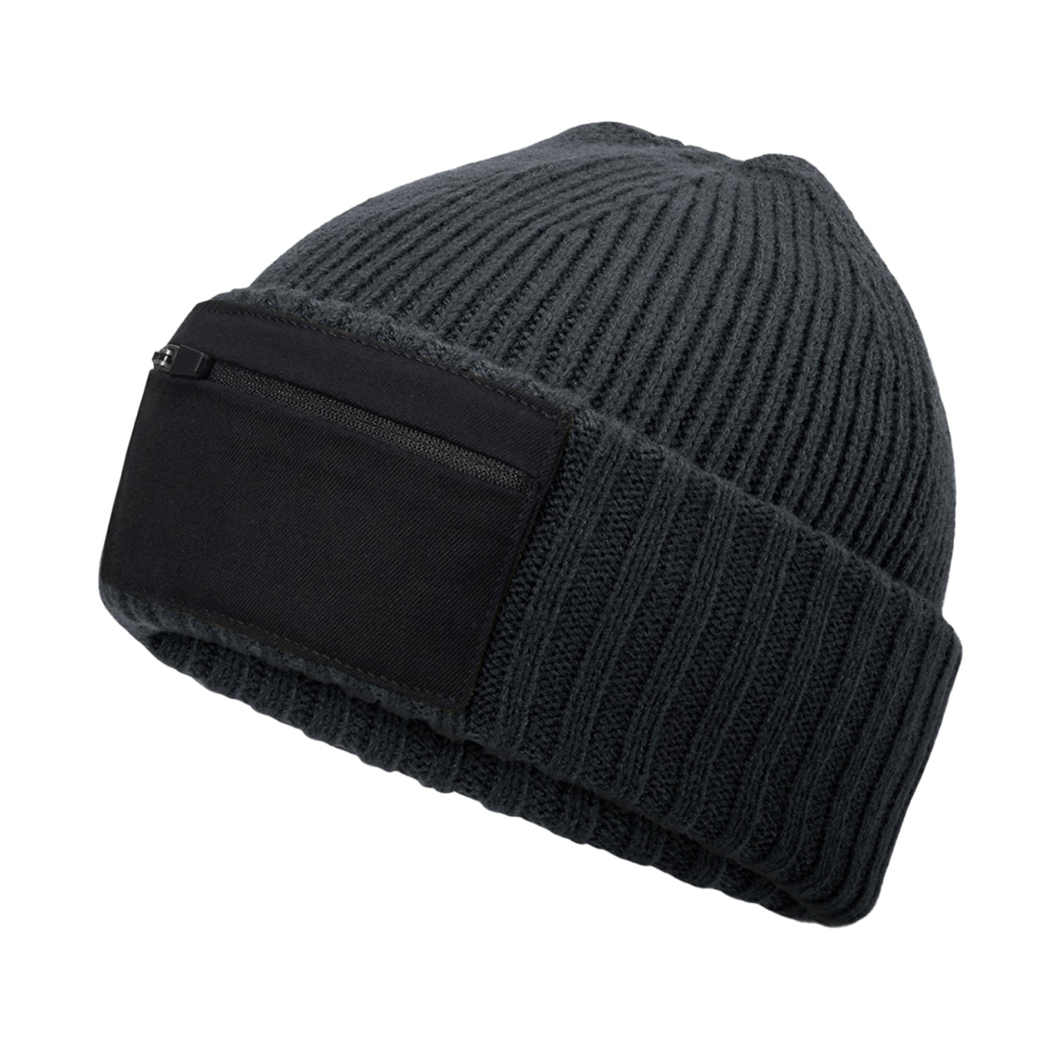 Graphite Grey-Black - Back - Beechfield Zip Patch Beanie