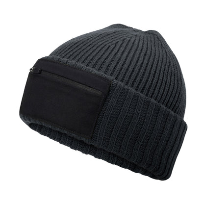 Graphite Grey-Black - Back - Beechfield Zip Patch Beanie