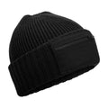 Black - Front - Beechfield Zip Patch Beanie