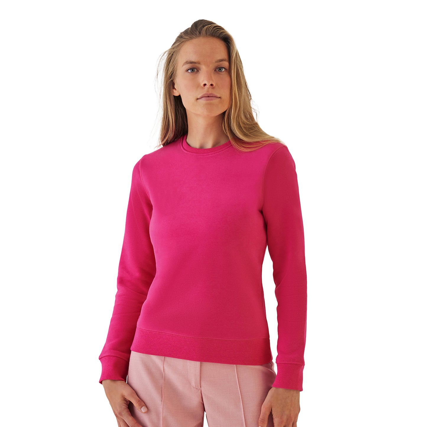 Magenta Pink - Side - B&C Womens-Ladies Queen Crew Neck Sweatshirt