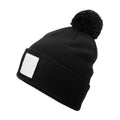 Black-White - Back - Beechfield Pom Pom Appliqué Patch Beanie