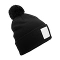 Black-White - Front - Beechfield Pom Pom Appliqué Patch Beanie