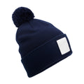 Oxford Navy-White - Front - Beechfield Pom Pom Appliqué Patch Beanie