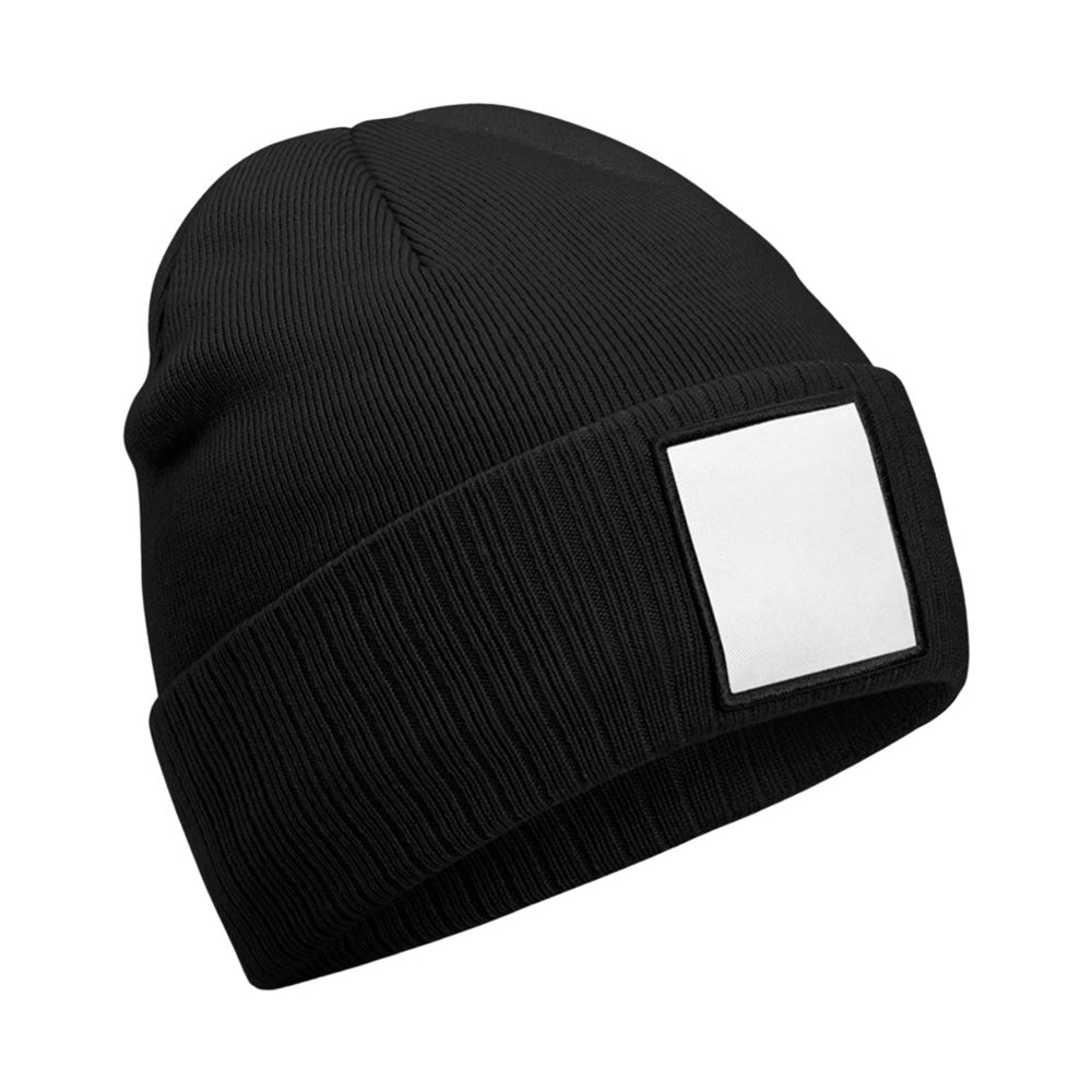 Black-White - Front - Beechfield Appliqué Patch Beanie