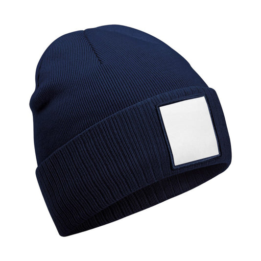 Oxford Navy-White - Front - Beechfield Appliqué Patch Beanie