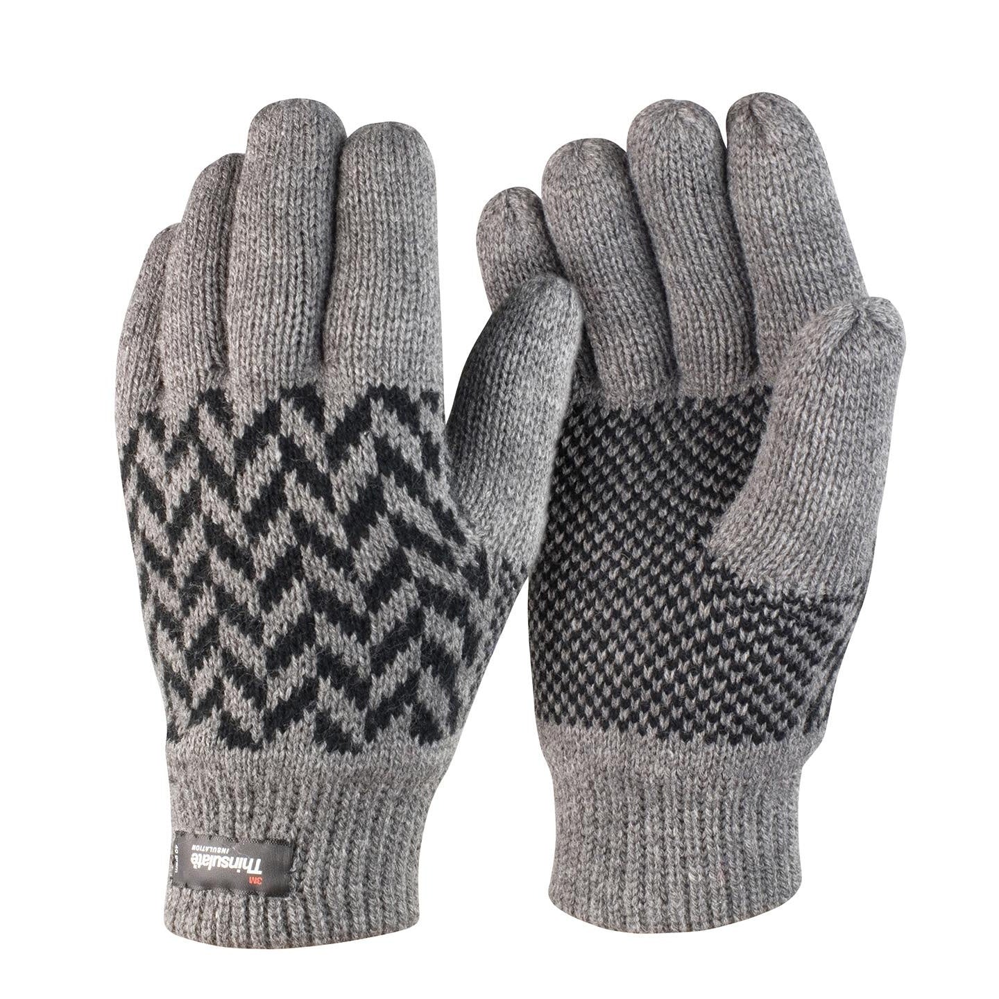 Grey-Black - Front - Result Winter Essentials Unisex Adult Thinsulate Patterned Winter Gloves