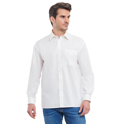 White - Front - Russell Collection Mens Poplin Easy-Care Long-Sleeved Shirt
