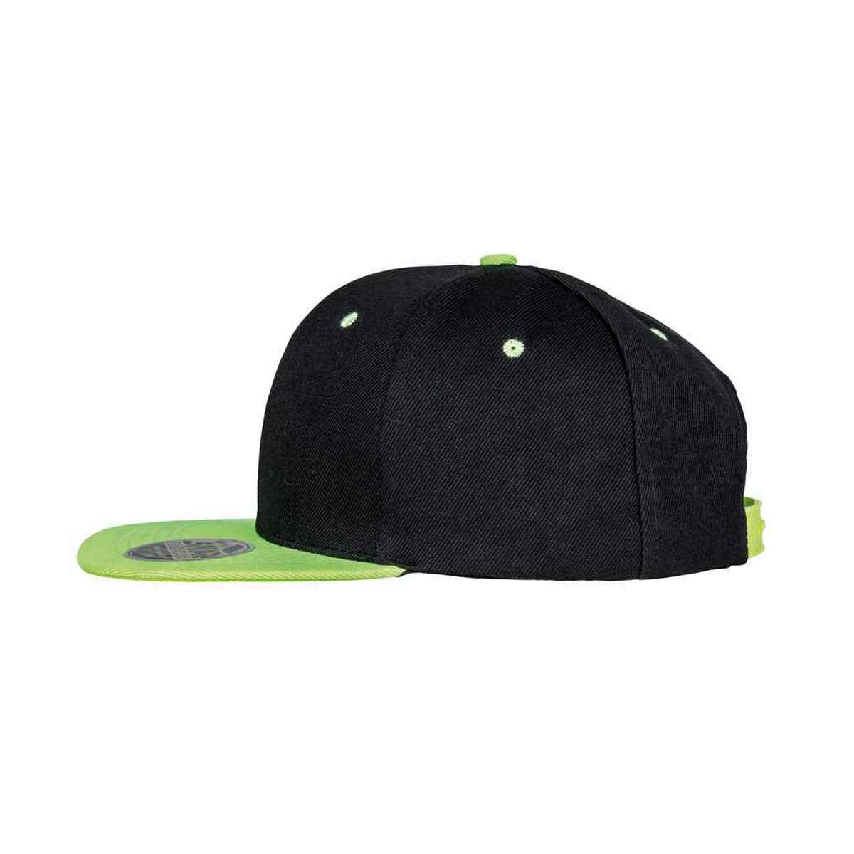 Black-Lime - Side - Result Headwear Original Bronx Flat Snapback Cap