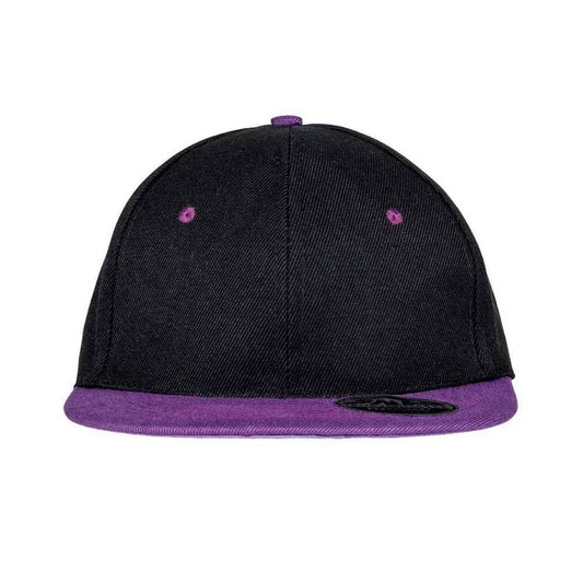 Black-Purple - Front - Result Headwear Original Bronx Flat Snapback Cap