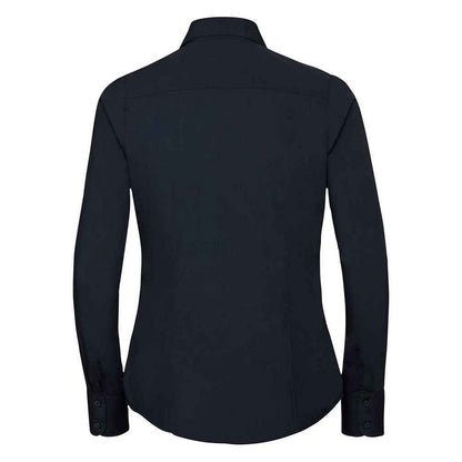 French Navy - Back - Russell Collection Womens-Ladies Polycotton Fitted Long-Sleeved Shirt