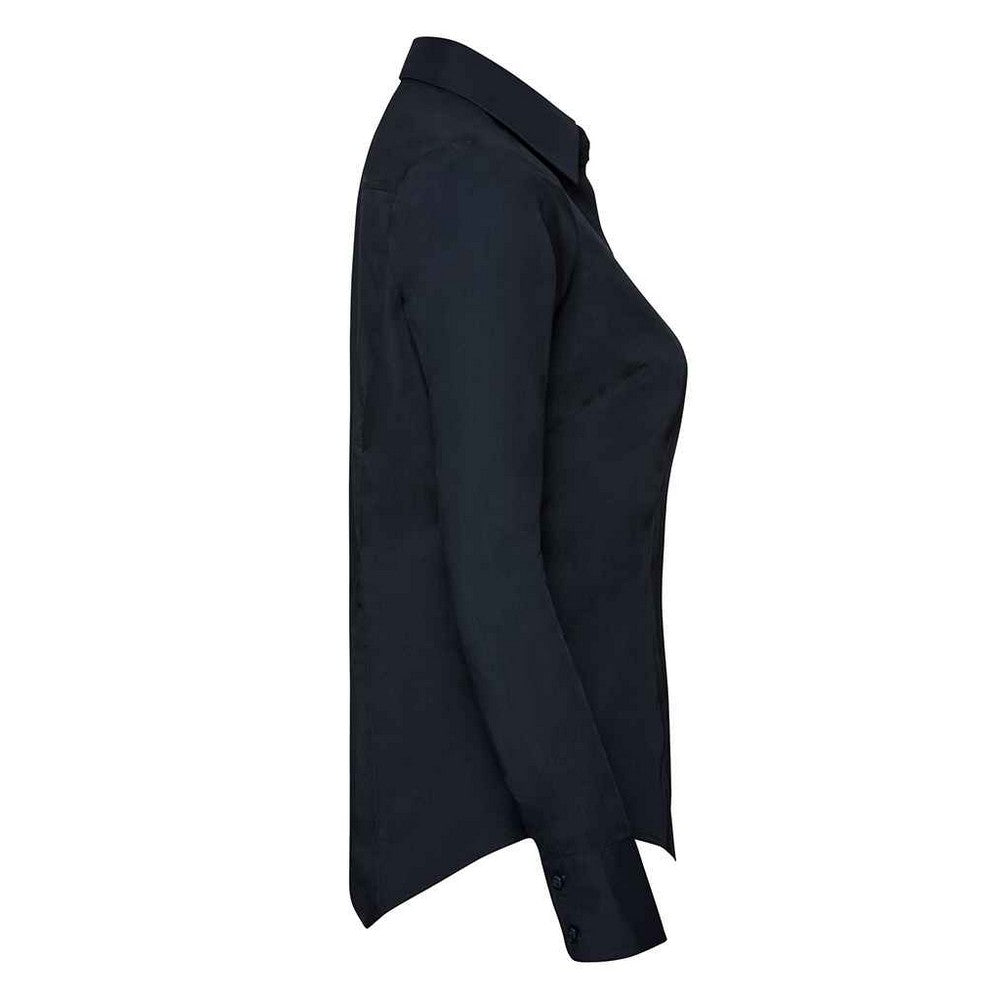 French Navy - Side - Russell Collection Womens-Ladies Polycotton Fitted Long-Sleeved Shirt