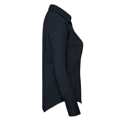 French Navy - Side - Russell Collection Womens-Ladies Polycotton Fitted Long-Sleeved Shirt