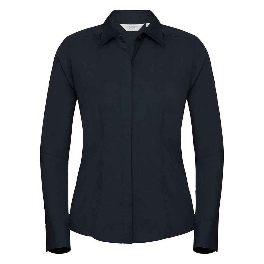 French Navy - Front - Russell Collection Womens-Ladies Polycotton Fitted Long-Sleeved Shirt