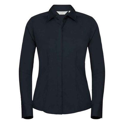 French Navy - Front - Russell Collection Womens-Ladies Polycotton Fitted Long-Sleeved Shirt