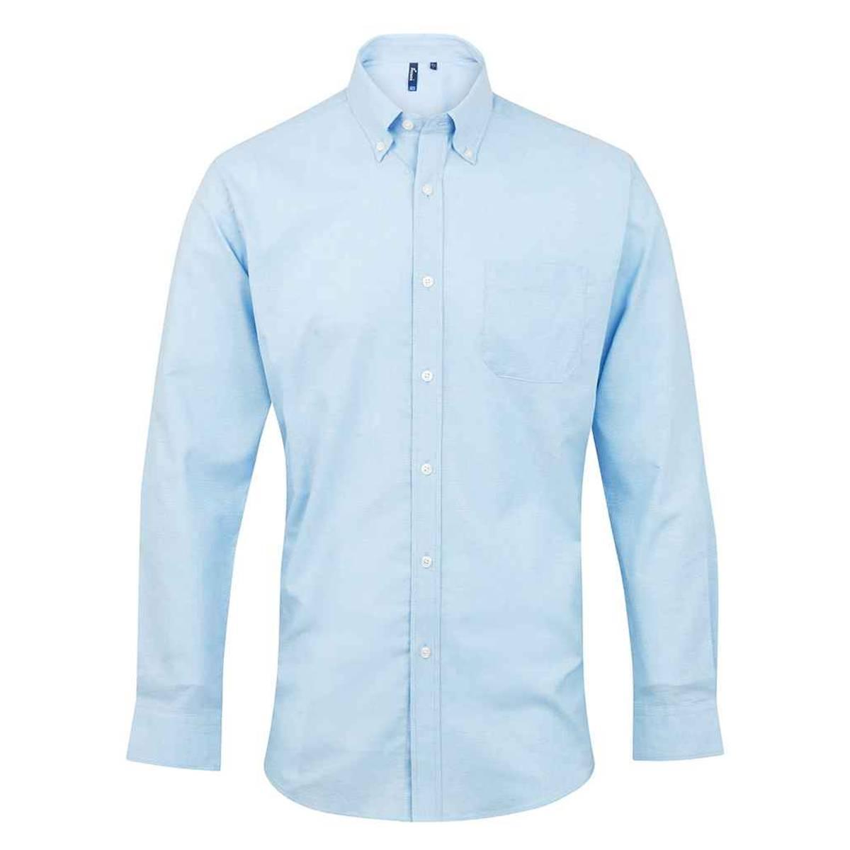 Light Blue - Front - Premier Mens Signature Oxford Long-Sleeved Formal Shirt