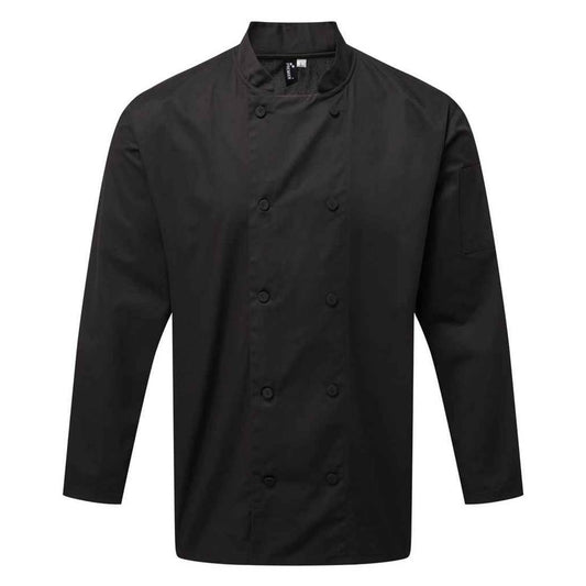 Black - Front - Premier Mens Coolchecker Long-Sleeved Chef Jacket