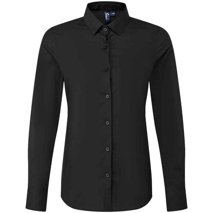 Black - Front - Premier Womens-Ladies Recyclight Poplin Long-Sleeved Formal Shirt