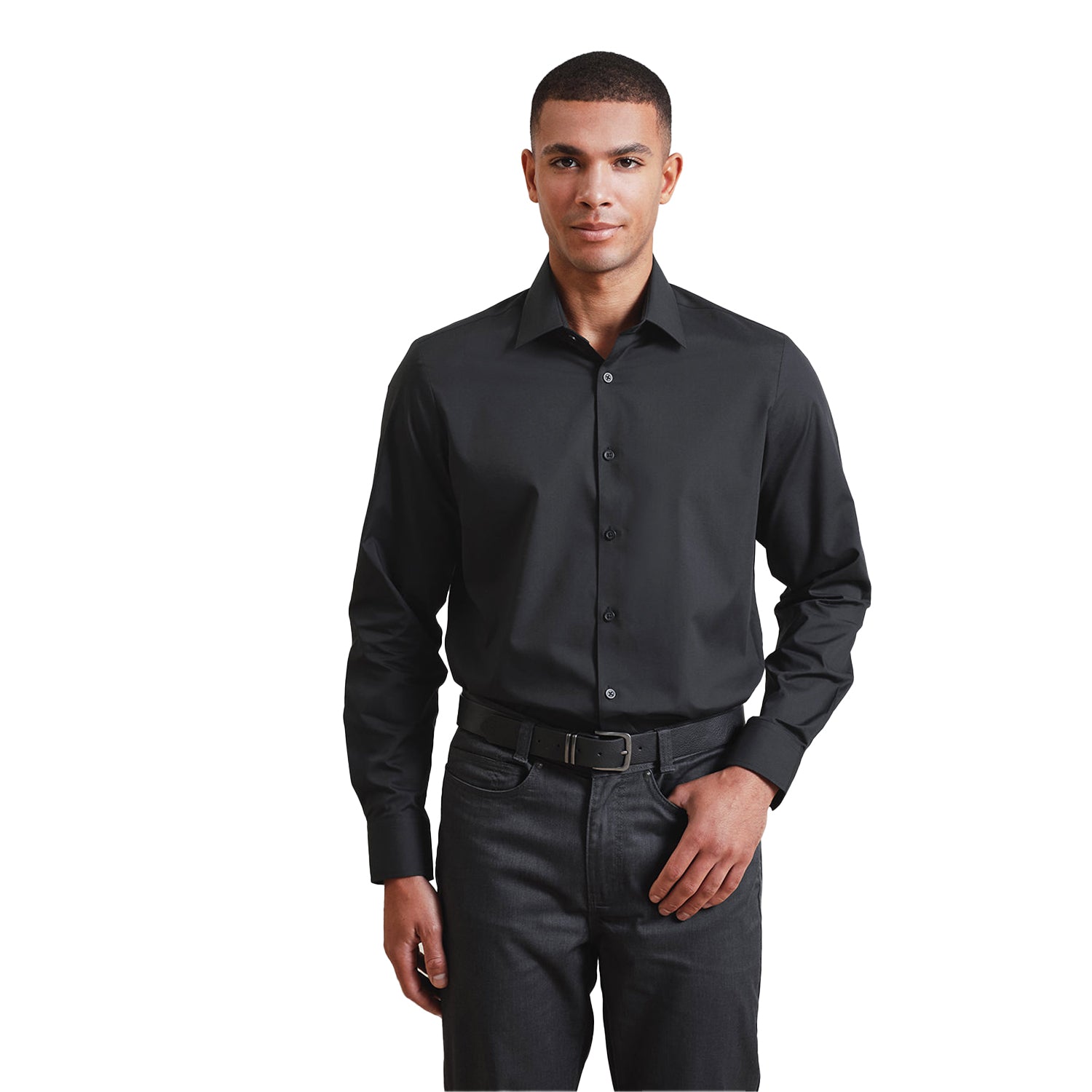 Black - Back - Premier Mens Poplin Long-Sleeved Formal Shirt