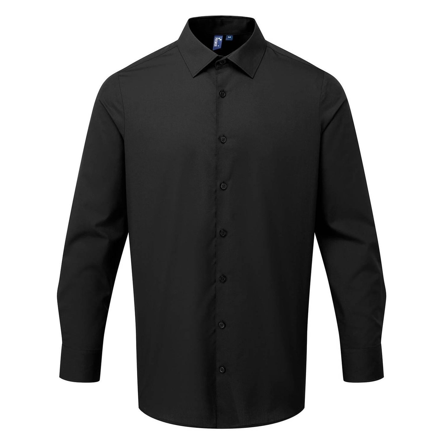 Black - Front - Premier Mens Poplin Long-Sleeved Formal Shirt