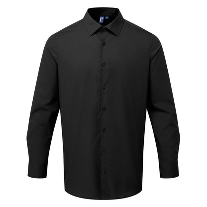 Black - Front - Premier Mens Poplin Long-Sleeved Formal Shirt