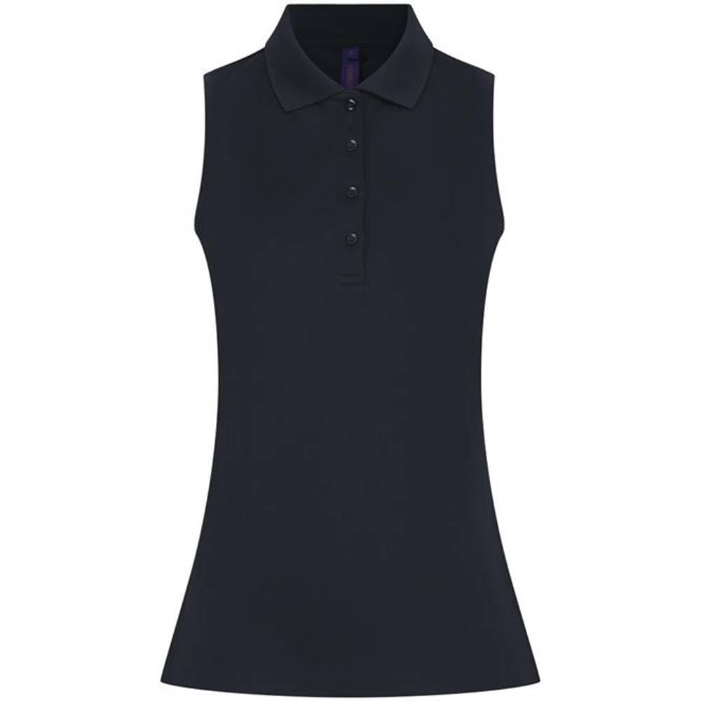 Navy - Front - Henbury Womens-Ladies CoolPlus Sleeveless Polo Shirt