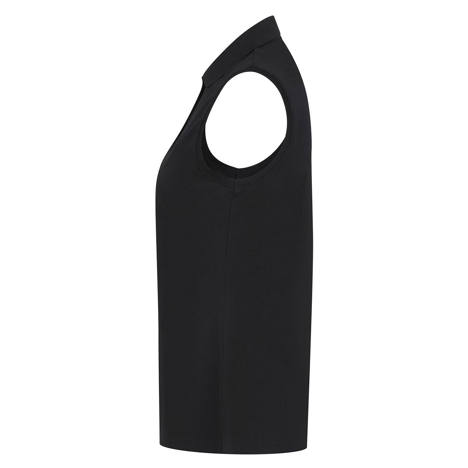 Black - Side - Henbury Womens-Ladies CoolPlus Sleeveless Polo Shirt