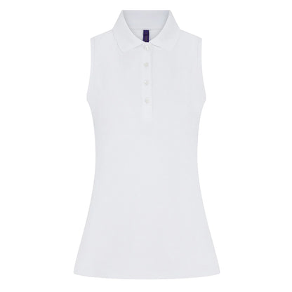 White - Front - Henbury Womens-Ladies CoolPlus Sleeveless Polo Shirt