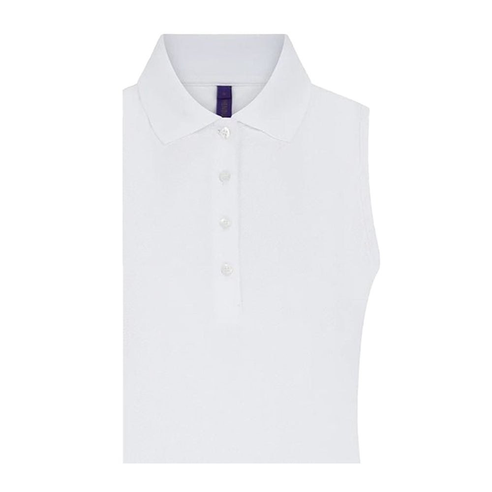White - Back - Henbury Womens-Ladies CoolPlus Sleeveless Polo Shirt