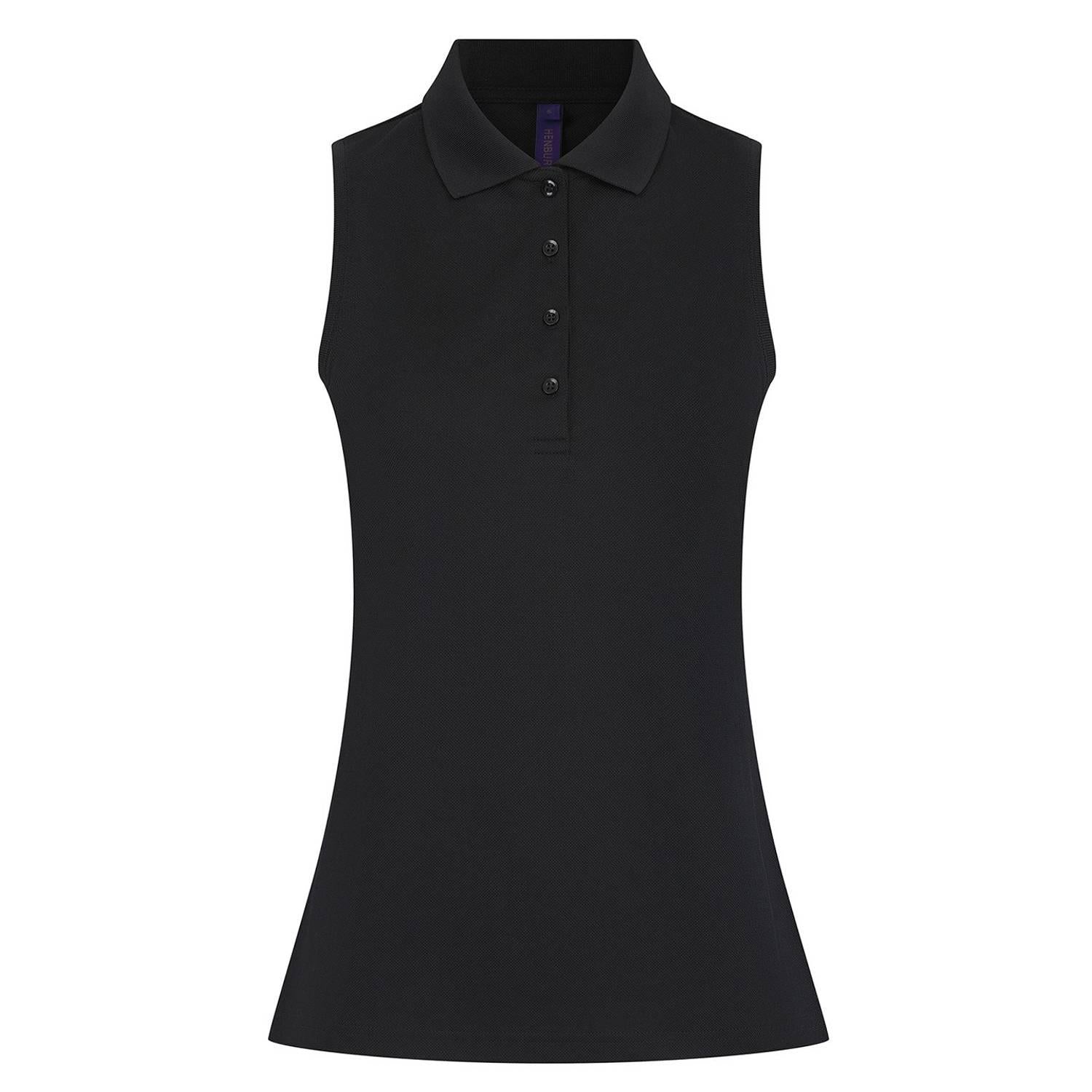 Black - Front - Henbury Womens-Ladies CoolPlus Sleeveless Polo Shirt