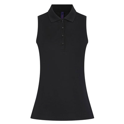 Black - Front - Henbury Womens-Ladies CoolPlus Sleeveless Polo Shirt