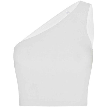 White - Front - SF Womens-Ladies One Shoulder Crop Top