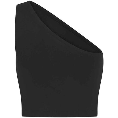 Black - Back - SF Womens-Ladies One Shoulder Crop Top