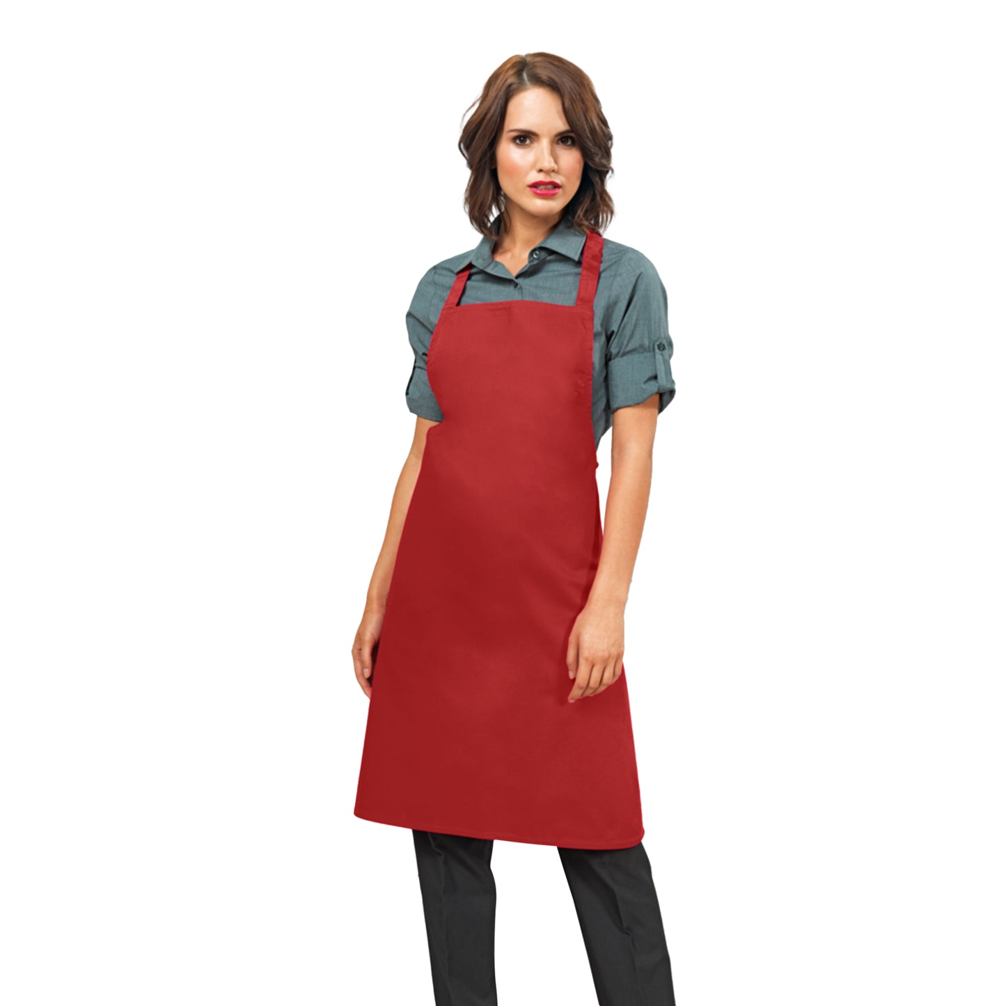 Red - Back - Premier Ladies-Womens Slim Apron (no Pocket) - Workwear