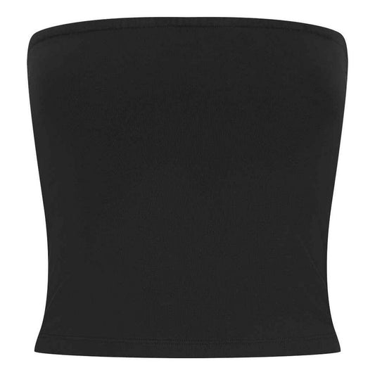 Black - Front - SF Womens-Ladies Bandeau Crop Top