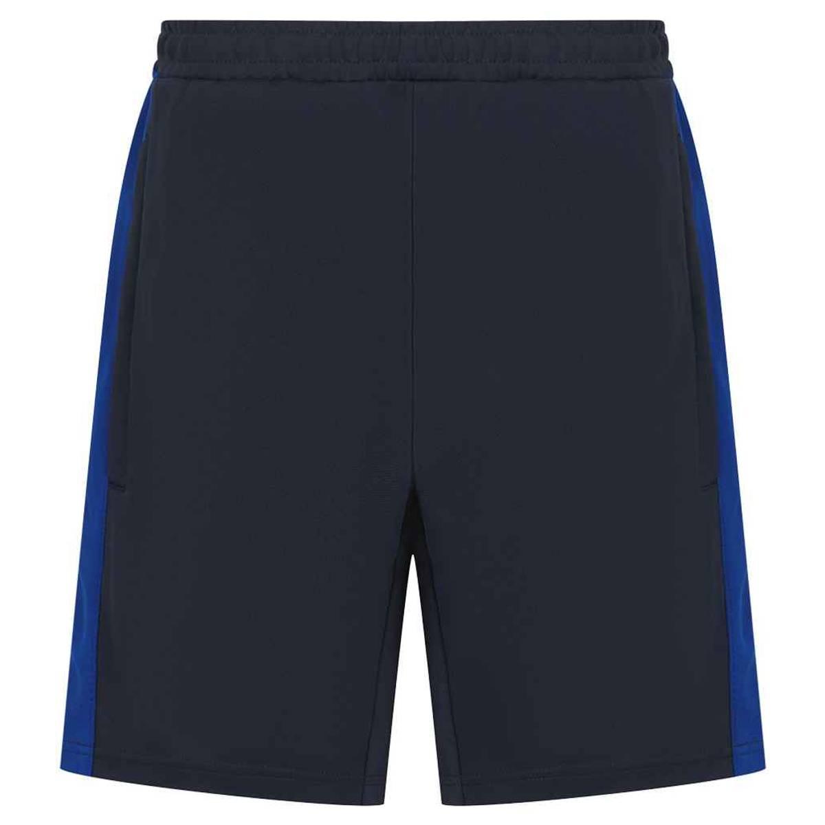 Navy-Royal Blue - Front - Finden & Hales Childrens-Kids Knitted Zip Pocket Sweat Shorts