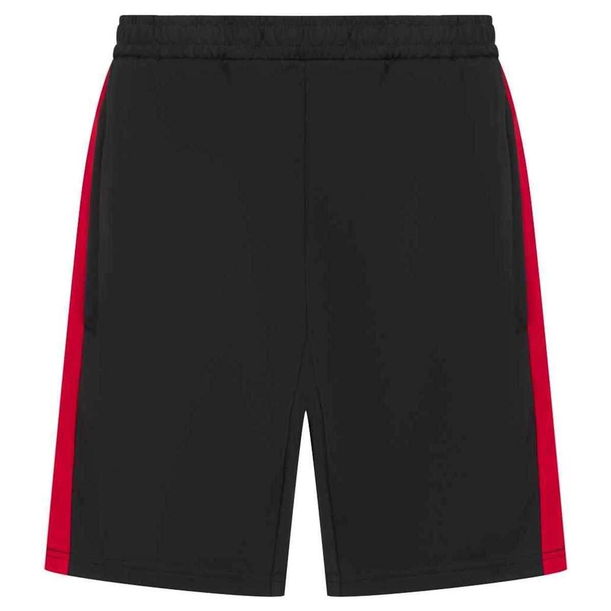 Black-Red - Front - Finden & Hales Childrens-Kids Knitted Zip Pocket Sweat Shorts