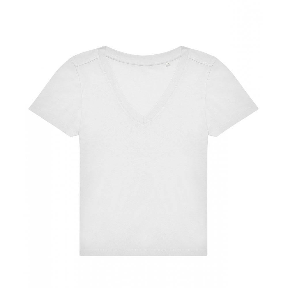 White - Front - B&C Womens-Ladies #E150 V Neck T-Shirt