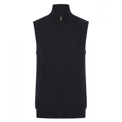 Navy - Front - Henbury Mens Zip Front Sleeveless Jumper