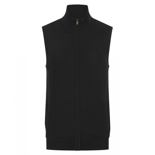 Black - Front - Henbury Mens Zip Front Sleeveless Jumper