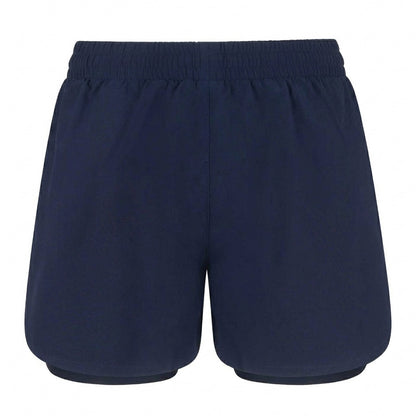 Navy - Back - Tombo Womens-Ladies Double Layered Sports Shorts