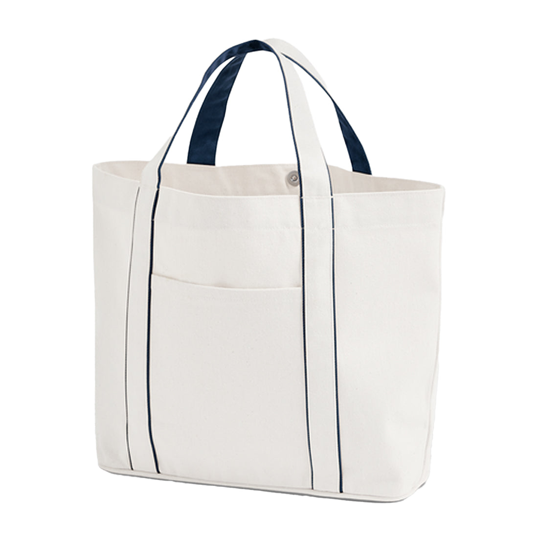 Soft White-French Navy - Front - Westford Mill Courtside Medium Tote Bag