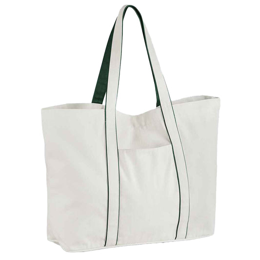 Soft White-Bottle Green - Front - Westford Mill Courtside Medium Tote Bag