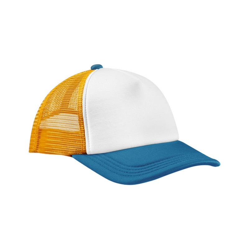 Sunflower-Heritage Blue - Front - Beechfield 5 Panel Trucker Cap