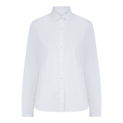 White - Front - Henbury Womens-Ladies Cotton Feel CoolPlus Long-Sleeved Shirt