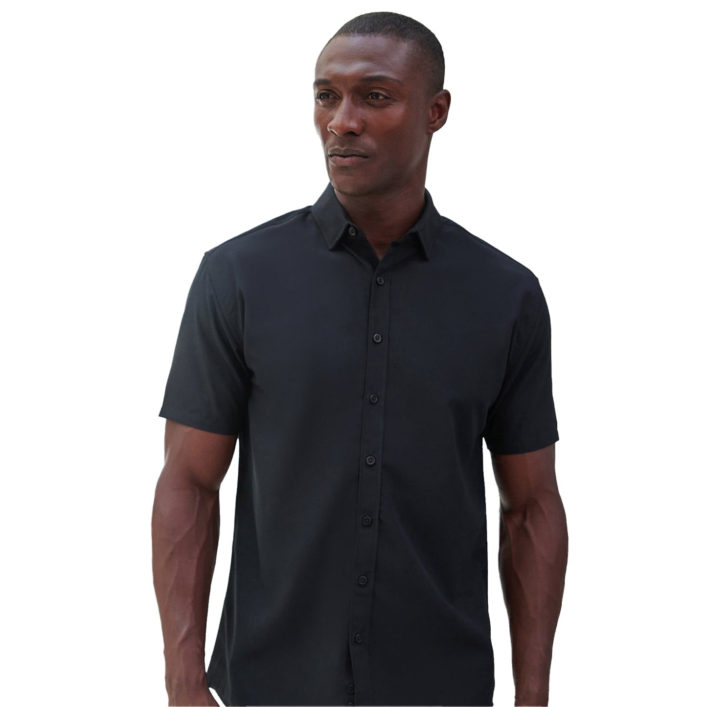 Black - Lifestyle - Henbury Mens Cotton Feel CoolPlus Short-Sleeved Shirt