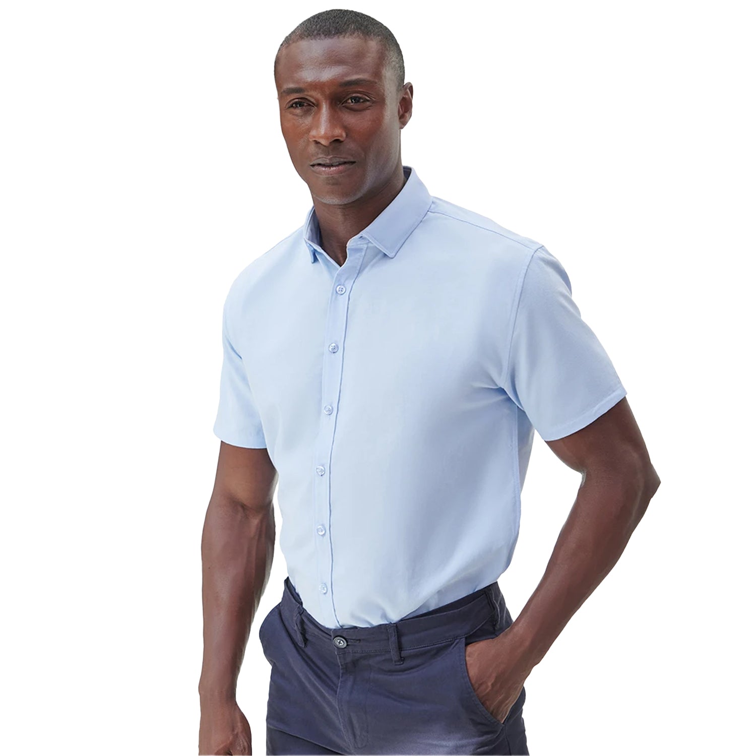 Blue - Lifestyle - Henbury Mens Cotton Feel CoolPlus Short-Sleeved Shirt