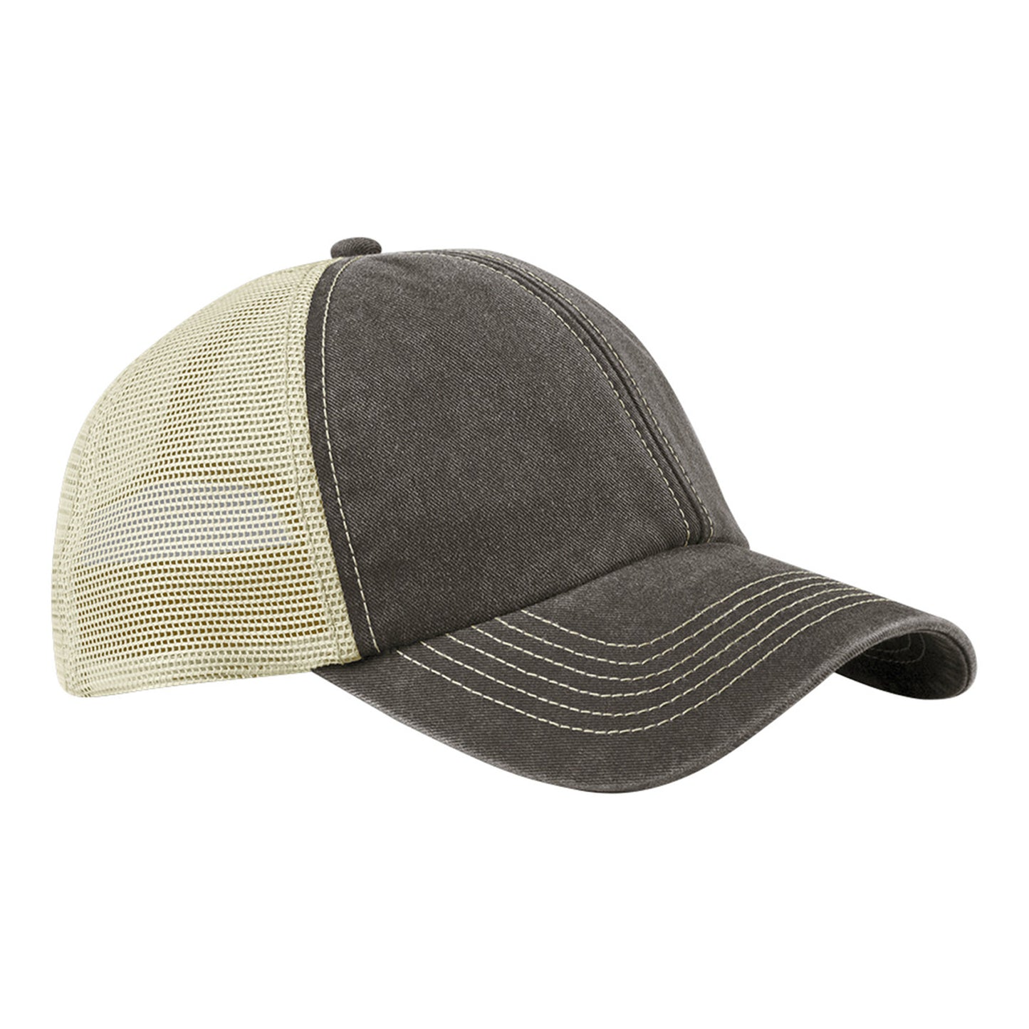 Vintage Brown-Stone - Front - Beechfield Vintage 6 Panel Trucker Cap