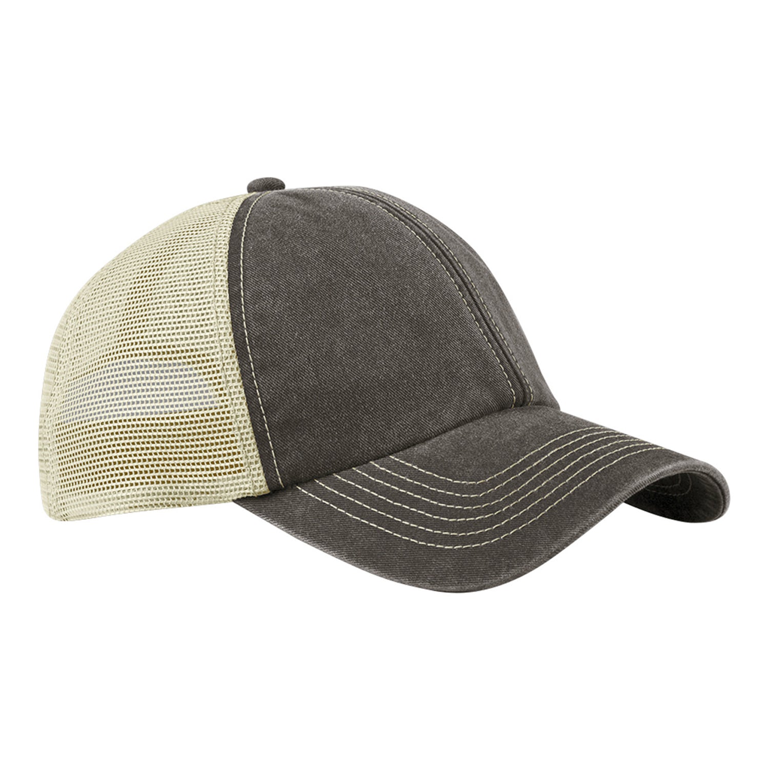 Vintage Brown-Stone - Front - Beechfield Vintage 6 Panel Trucker Cap