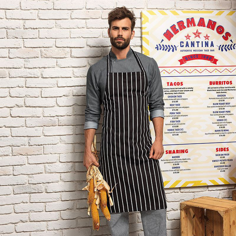Navy-White - Back - Premier Ladies-Womens Stripe Apron - Workwear (Butchers Style)