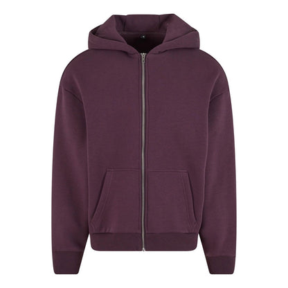 Plum Purple - Front - Build Your Brand Unisex Adult Fluffy Full Zip Hoodie